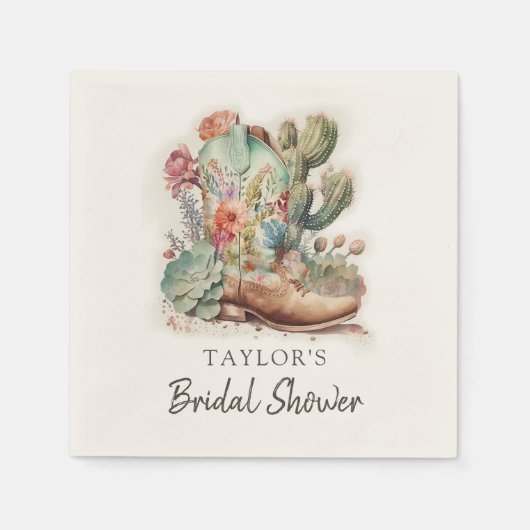 Laarzen en Bubblly Western Vrijgezellenfeest Servet (Voorkant)