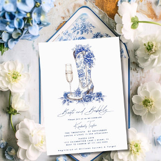 Laarzen en Bubbly Blue Chinoiserie Vrijgezellenfee Kaart