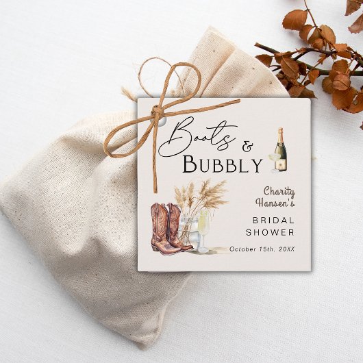 Laarzen en Bubbly Boho Pampas Grass Vrijgezellenfe Bedankjes Labels