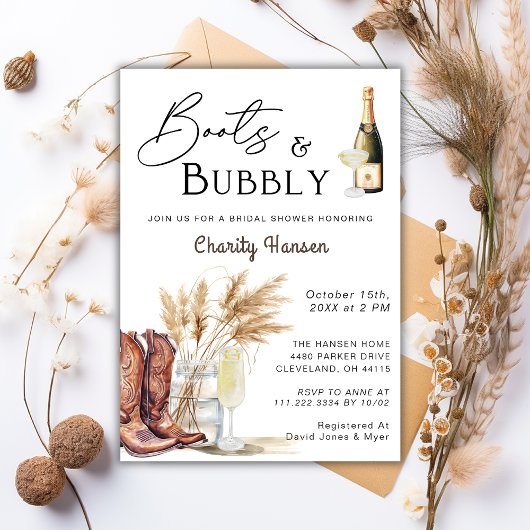 Laarzen en Bubbly Boho Pampas Grass Vrijgezellenfe Kaart