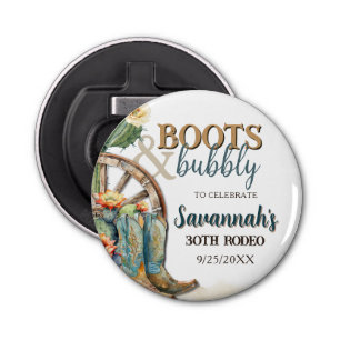 Laarzen en Bubbly Country Cowgirl Cactus verjaarda Button Flesopener
