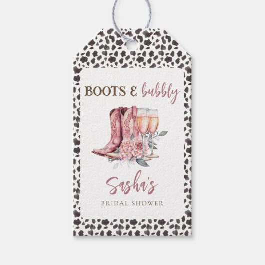 Laarzen en Bubbly Elegant Roze Vrijgezellenfeest Cadeaulabel (Voorkant)