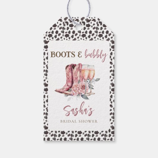 Laarzen en Bubbly Elegant Roze Vrijgezellenfeest Cadeaulabel (Achterkant)