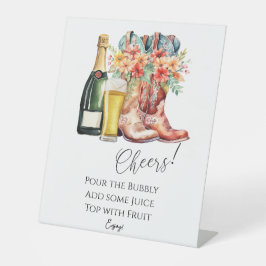 Laarzen en Bubbly Mimosa Bar Sign Reclamebord Met Voetstuk