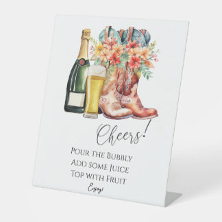 Laarzen en Bubbly Mimosa Bar Sign Reclamebord Met Voetstuk