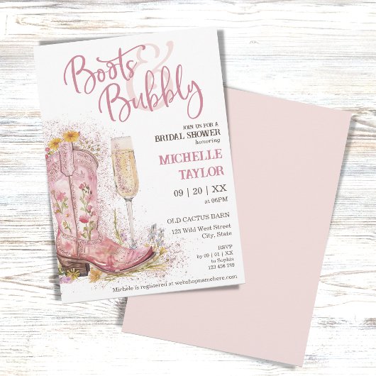 Laarzen en Bubbly Pink Floral Western Wild West Kaart