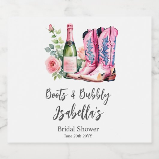 Laarzen en Bubbly Pink Vrijgezellenfeest Sparkling Wijnetiket (Enkel label)