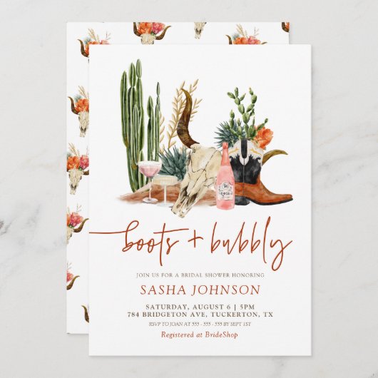 Laarzen en Bubbly Rustiek Western Vrijgezellenfees Kaart (Voorkant / Achterkant)