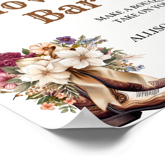 Laarzen en Bubbly vrijgezellenfeest bloembalk teke Poster (Hoek)