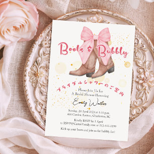 Laarzen en Bubbly Vrijgezellenfeest Coquette Pink Kaart