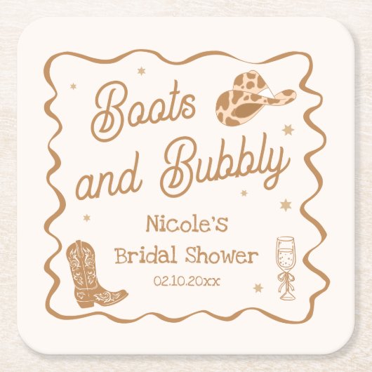 Laarzen en Bubby Bruiloftsfeestje Kartonnen Onderzetters (Voorkant)