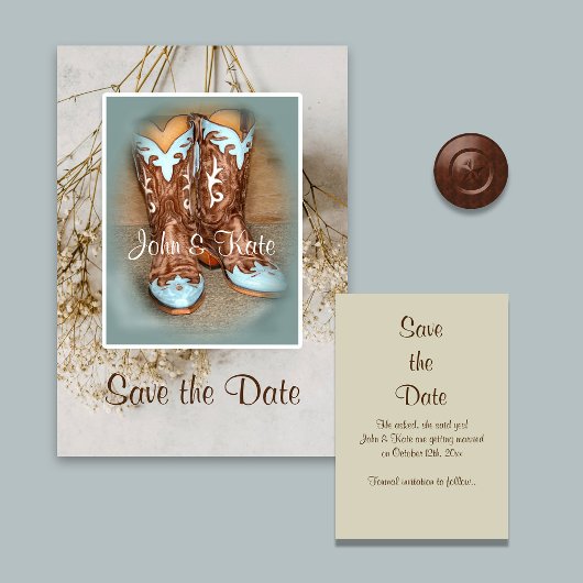 Laarzen en gedroogde bloemen save the date