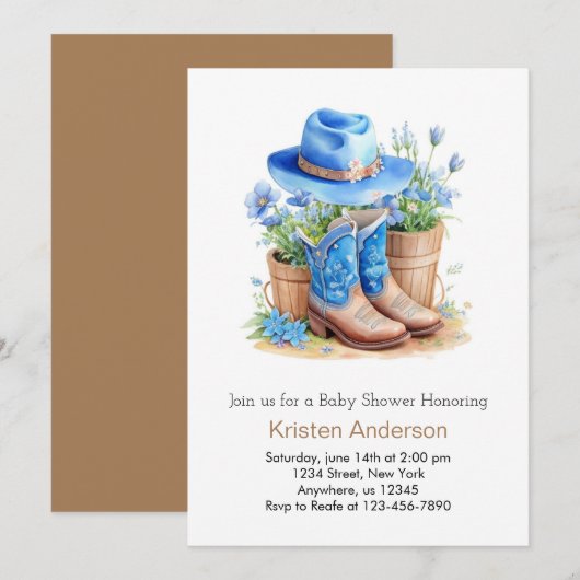 Laarzen en Pet Baby shower Kaart (Voorkant / Achterkant)