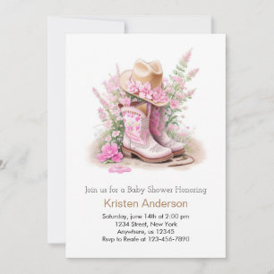 Laarzen en Pet Waterverf Cowgirl Baby shower Kaart