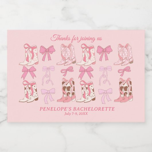 Laarzen en strikken Roze Girly Bachelorette Party Sparkling Wijnetiket (Enkel label)