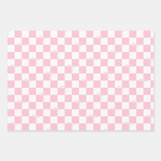 Laarzen en strikken Roze Girly Coquette Checkered Inpakpapier Vel (Voorkant 3)
