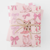 Laarzen en strikken Roze Girly Coquette Checkered Inpakpapier Vel (In situ)