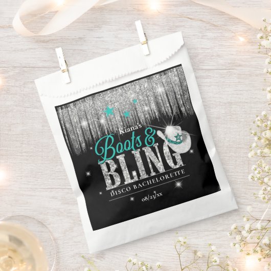 Laarzen 'n Bling Disco Bachelorette Teal ID925 Bedankzakje (Geknipt)