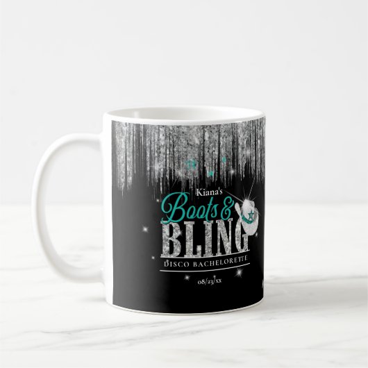 Laarzen 'n Bling Disco Bachelorette Teal ID925 Koffiemok (Links)