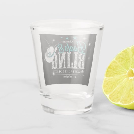 Laarzen 'n Bling Disco Bachelorette Teal Zwart ID9 Shot Glas (Achterkant)