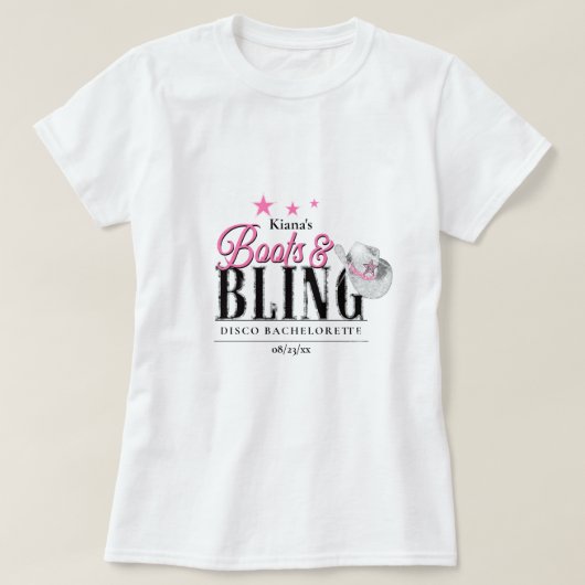 Laarzen 'n Bling Disco Bachelorette Wht ID925 T-shirt (Design voorkant)