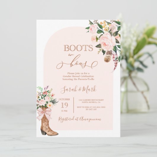 Laarzen of Bogen Baby shower Meisje Kaart (Staand voorkant)