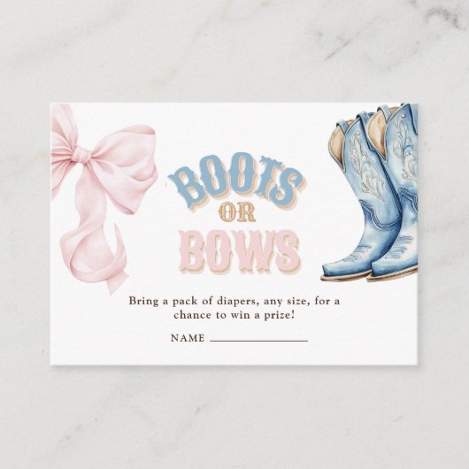Laarzen of Bogen Geslacht Onthullen Luier Raffle Informatiekaartje (Voorkant)