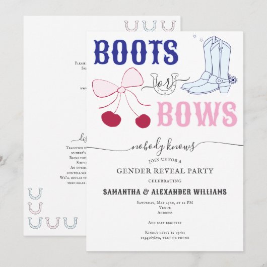 Laarzen of Boogjes Land Geslacht Onthulling Baby S Kaart (Voorkant / Achterkant)