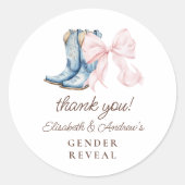 Laarzen of strikken Geslacht onthullen Dank u Stic Ronde Sticker (Voorkant)