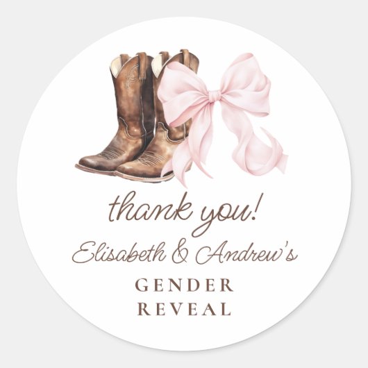 Laarzen of strikken Geslacht onthullen Dank u Stic Ronde Sticker (Voorkant)