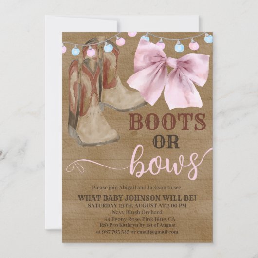 Laarzen of strikken geslacht onthullen uitnodiging (Voorkant)