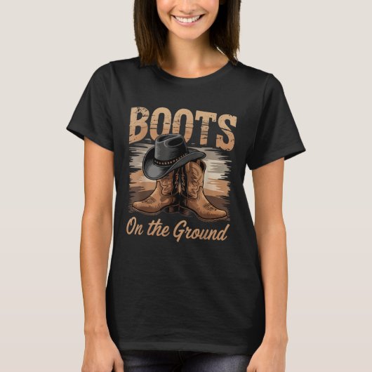 Laarzen op de grond Cowgirl Line Dans Vrouwen Mann T-shirt (Voorkant)