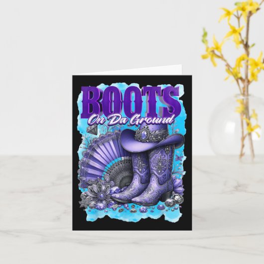 Laarzen op de grond Grappige Cowgirl Laarzen Bling Kaart (Gele Bloem)