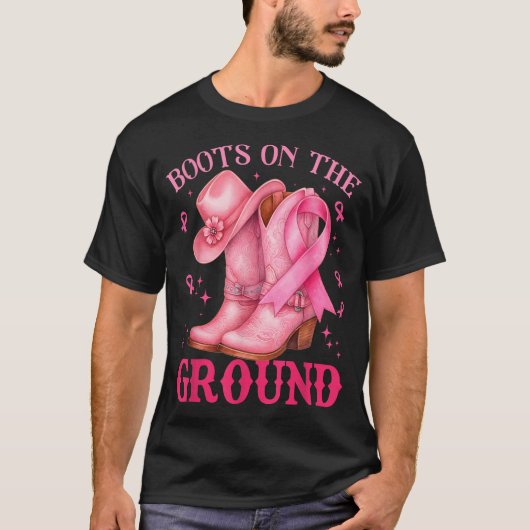 Laarzen op de grond Roze Cowgirl Borstkanker T-shirt (Voorkant)