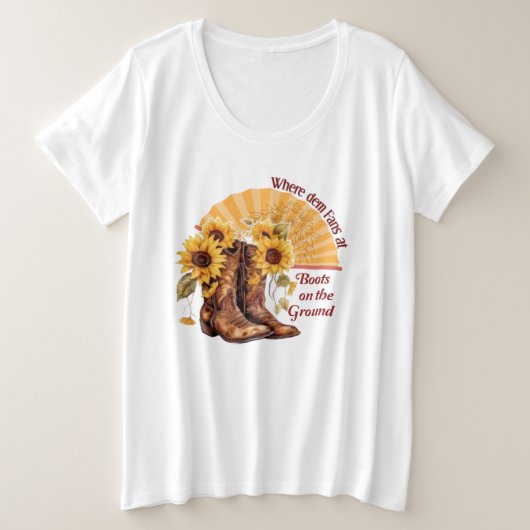 Laarzen op de grond waar demfans bij zonnebloem grote maat t-shirt (Design voorkant)