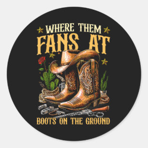 Laarzen op de grond waar ze fans bij ronde sticker