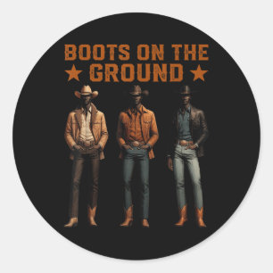 Laarzen op de grond western rodeo zwarte cowboys v ronde sticker