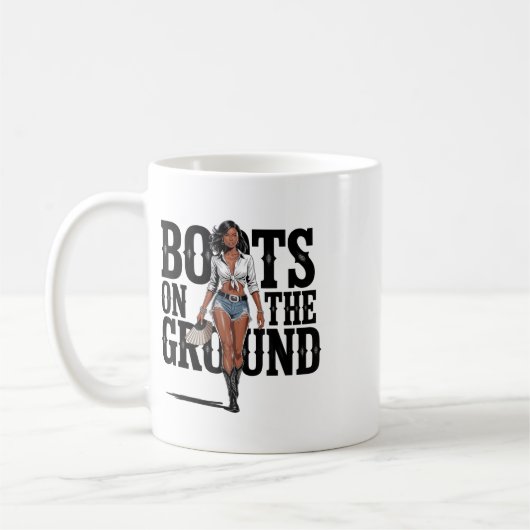 Laarzen op de grond Zwarte Cowgirl Melanine Vrouwe Koffiemok (Links)