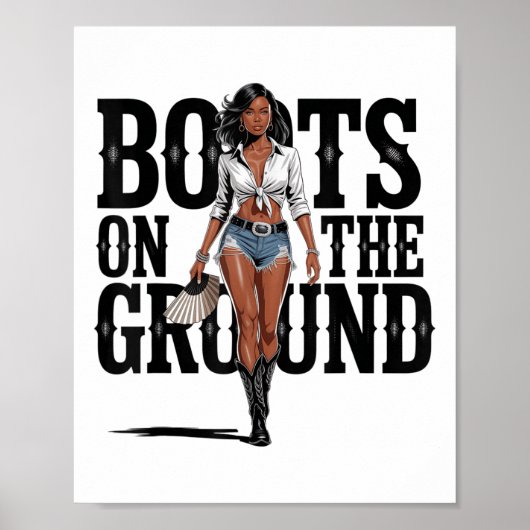 Laarzen op de grond Zwarte Cowgirl Melanine Vrouwe Poster (Voorkant)