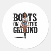 Laarzen op de grond Zwarte Cowgirl Melanine Vrouwe Ronde Sticker (Voorkant)