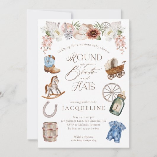 Laarzen & Petten Wild West Western Cowboy Baby sho Kaart (Voorkant)