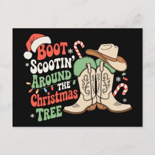 Laarzen schuiven rond de kerstboom western feestdagenkaart