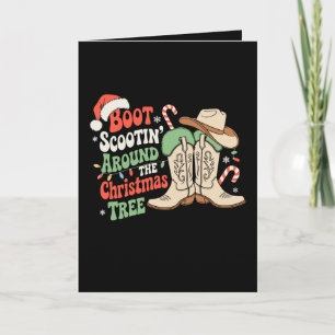 Laarzen schuiven rond de kerstboom western kaart