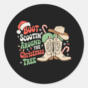 Laarzen schuiven rond de kerstboom western ronde sticker