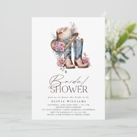 Laarzen Western Cowgirl Floral Vrijgezellenfeest Kaart (Staand voorkant)