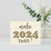 Laat 2024 brullen! Leuke Leopard Print Nieuwjaar Briefkaart (Staand voorkant)