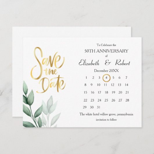 Laat 50e Jubileum elegant de datumkalender Aankondigingskaart (Voorkant / Achterkant)