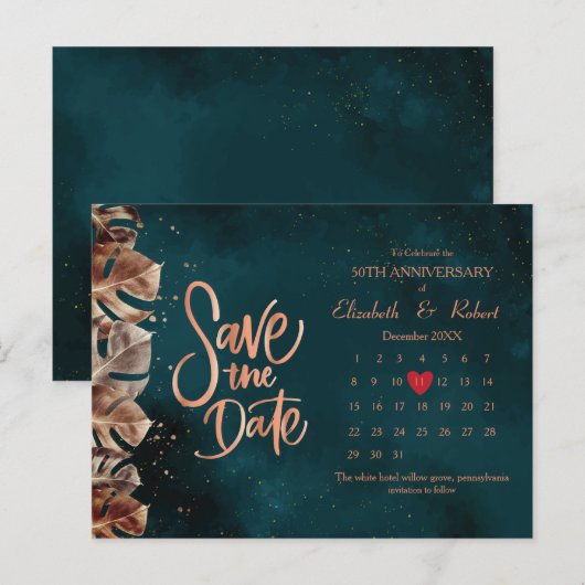 Laat 50e Jubileum luxe de datumkalender Aankondigingskaart (Voorkant / Achterkant)