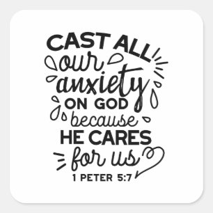 Laat alle angst los – 1 Petrus 5:7 Bijbelvers Vierkante Sticker