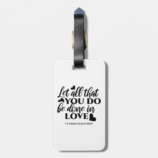 Laat alles geschieden in liefde (1 Kor.16:14) Bagagelabel (Achterkant verticaal)